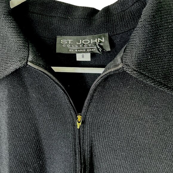 St John Collection Marie Gray Black Knit Zip Cardigan Size 8 Designer - Picture 3 of 5